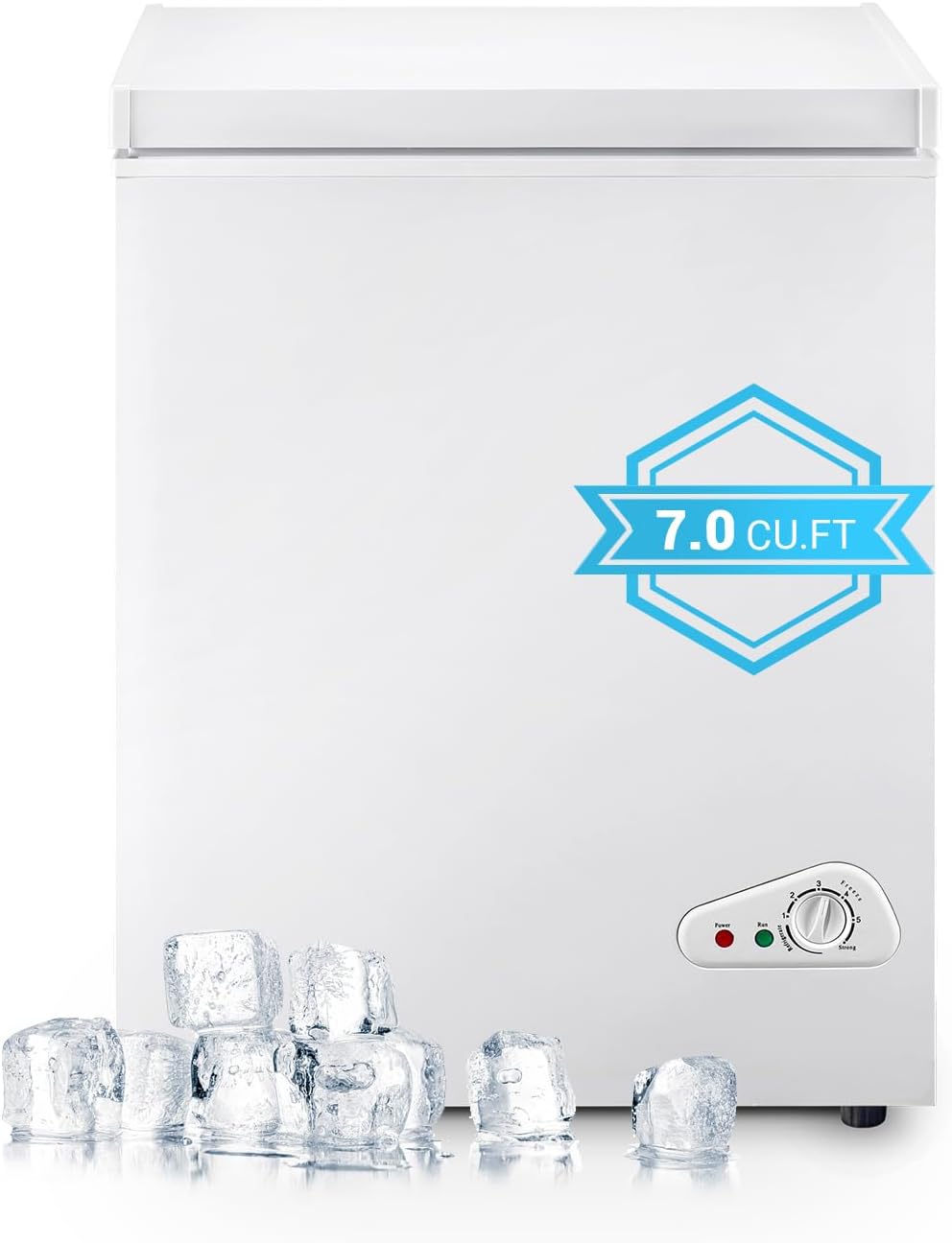 Chest Freezer 7.0 cu.ft Compact Freezer Top Door, Deep Freezer White Low Noise 7-grade Thermostat Control Manual defrost Deep Freezer contain 2 Removable Basket for Home Kitchen Office Bar