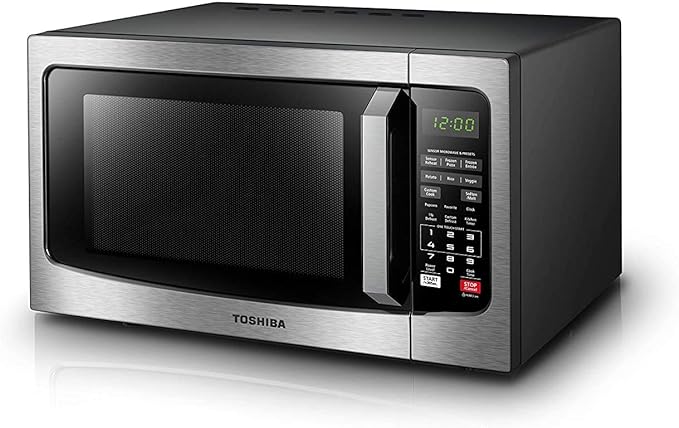 TOSHIBA EM131A5C-SS Countertop Microwave Ovens 1.2 Cu Ft, 12.4" Removable Turntable Smart Humidity Sensor 12 Auto Menus Mute Function ECO Mode Easy Clean Interior, 1100W, Silver