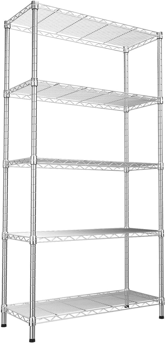 SINGAYE 5-Shelf Adjustable, Heavy Duty Storage Shelving Unit (350 lbs Loading Capacity per Shelf), Steel Organizer Wire Rack,Chrome(36" W x 14" D x 72" H)