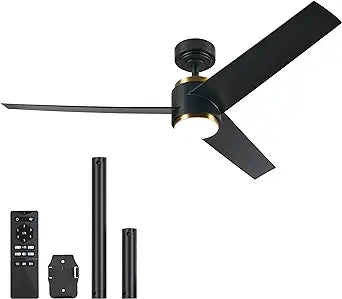 VONLUCE Ceiling Fans with Lights, 52 inch Ceiling Fan and Remote, 6 Speed Quiet Reversible DC Motor, Modern Ceiling Fan for Bedroom Patios Farmhouse Indoor Outdoor, Black Gold