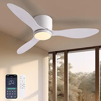 Ceiling Fans with Lights, 42 Inch Low Noise Reversible Airflow DC Motor Ceiling Fan with Remote Control, 2000LM Flush Mount Ceiling Fan for for Bedroom, Living Room