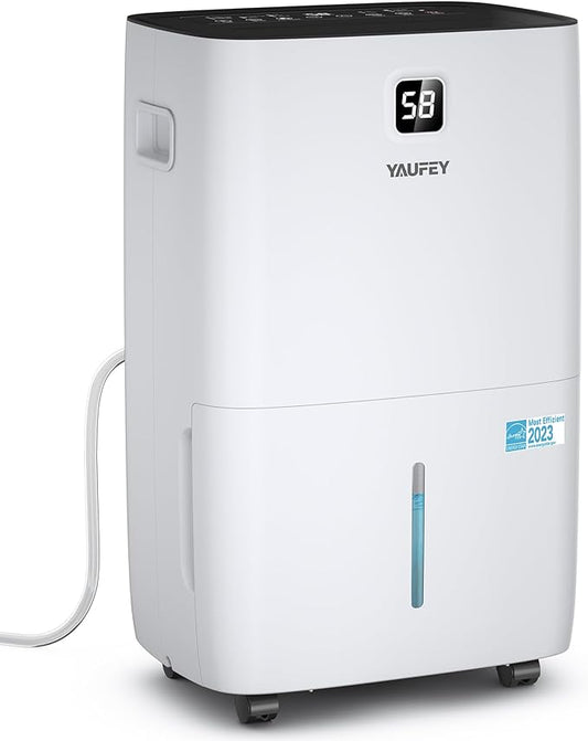 Yaufey 150 Pints Energy Star Dehumidifier with Pump for Home, Basement and Room up to 7000 Sq. Ft., With Drain Hose, Timer, Intelligent Humidity Control and Large Water Tank（JD026R-150PM）