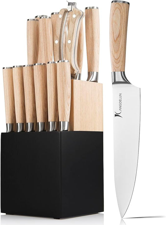 14 PCS Knife Block Set, Ultra Sharp High Carbon Stainless Steel, Pakkawood Handle