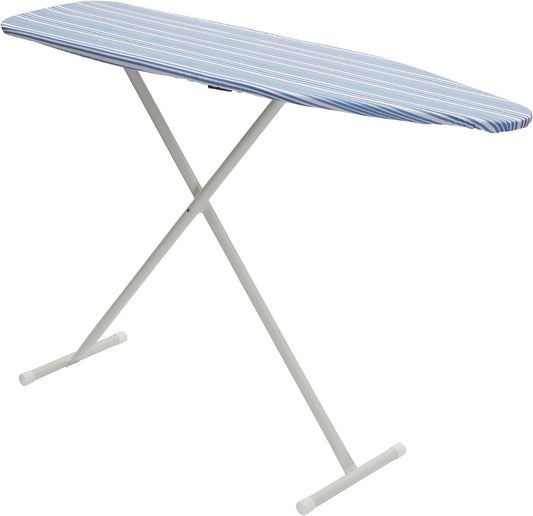 Household Essentials Ironing Board with Steel Top and Striped Design, Blue and White