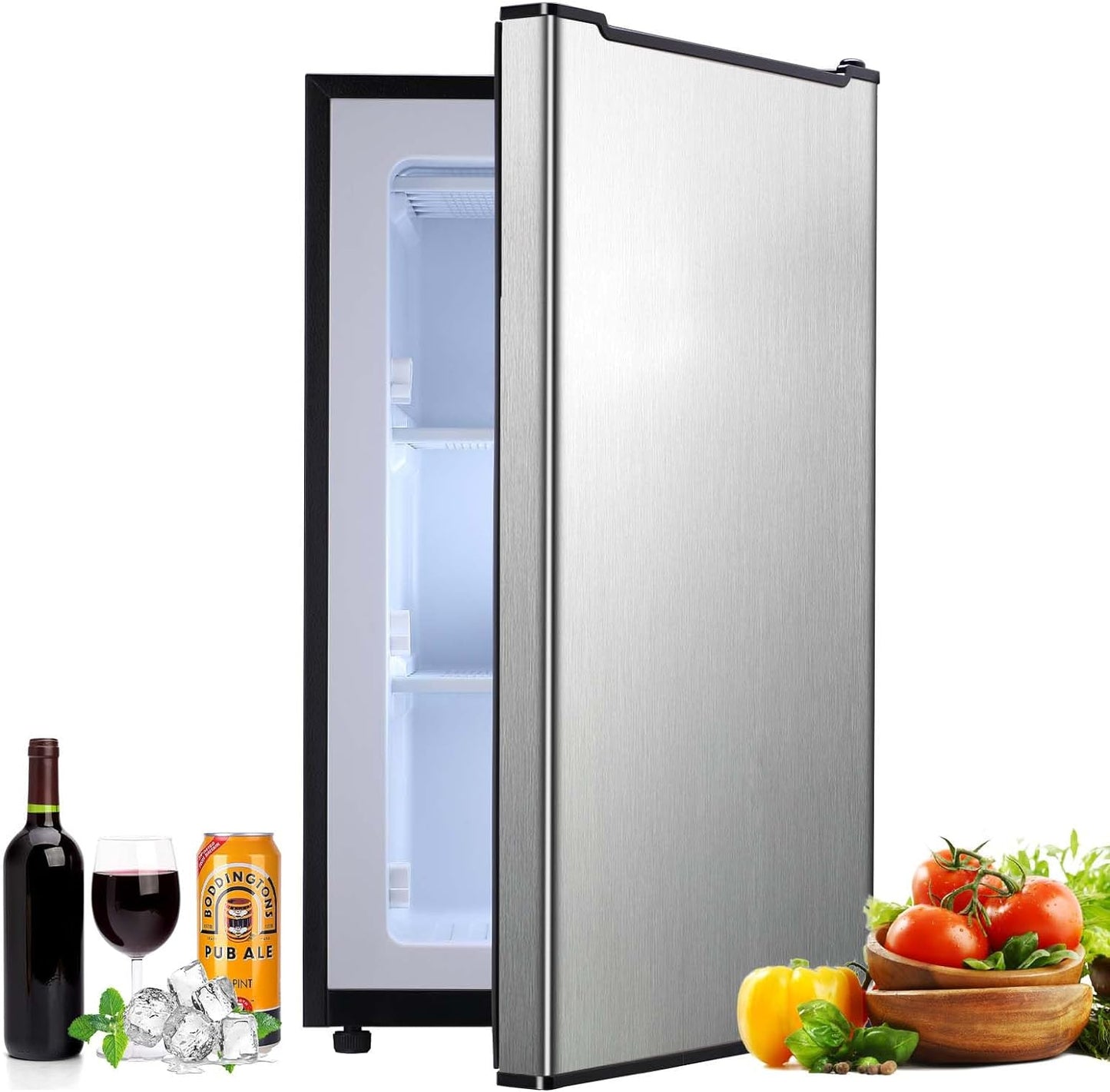 Upright Freezer, 3.2 Cu.ft Mini Freezer with Removable Shelves, 3-Level Adjustable Thermostat, Perfect for Home, Dorm, Office, Garage, Silver Color