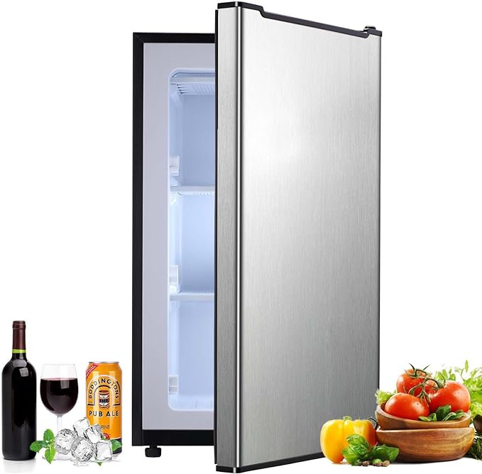 Upright Freezer, 3.2 Cu.ft Mini Freezer with Removable Shelves, 3-Level Adjustable Thermostat, Perfect for Home, Dorm, Office, Garage, Silver Color