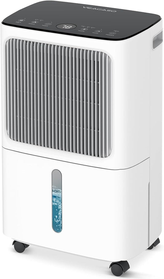 Dehumidifier for Basement with Drain Hose Max 34 Pint, VEAGASO 2,500 Sq.Ft Dehumidifiers for Home, Large Room, Bathroom, Three Operation Modes, Intelligent Humidity Control, Dry Clothes, 24HR Timer