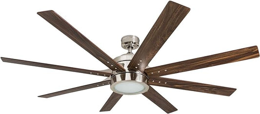 Honeywell Ceiling Fans Xerxes, 62 Inch Contemporary LED Ceiling Fan with Light and Remote Control, 8 Blades with Dual Finish, Reversible Motor - 51628-01 (Brushed Nickel)