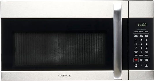 Farberware Over-the-Range Microwave Oven, 1.7 Cu. Ft. - 1000W - Auto Reheat, Multi-Stage Cooking, Melt/Soften Feature, Child Safety Lock, LED Display - Space Efficient & Powerful - Stainless Steel