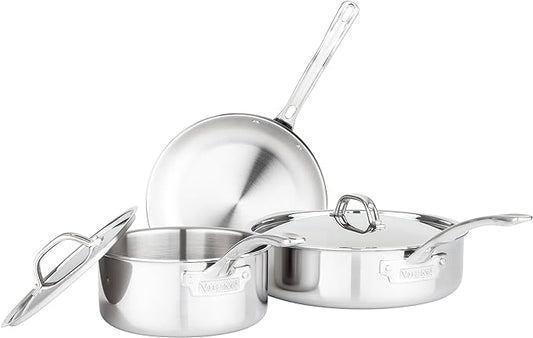 Viking Culinary 3-Ply Stainless Steel Cookware Set with Metal Lids, 5 Piece, Dishwasher, Oven Safe, Works on All Cooktops including Induction