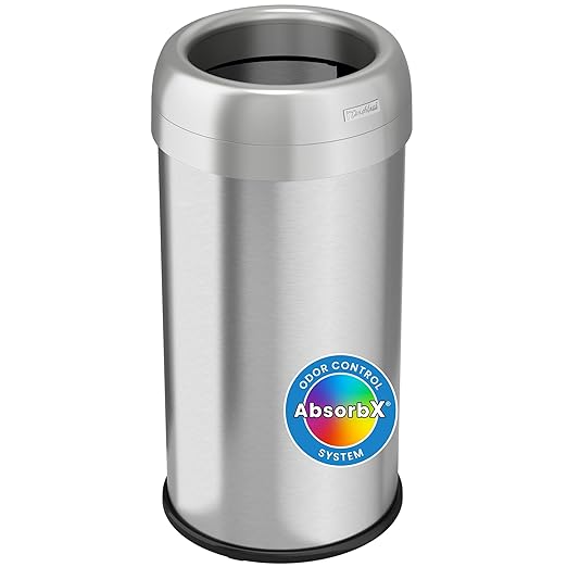 iTouchless Dual-Deodorizer Open Top Recycle Bin, Stainless Steel Commercial Grade Trash Cans with AbsorbX Odor Filter, Color Name, Round, 16 Gallon