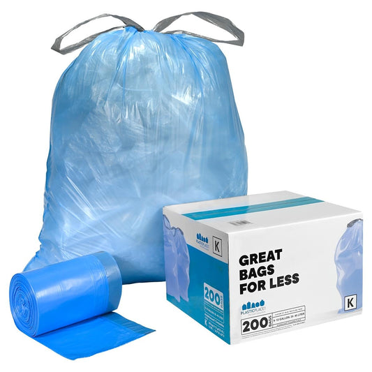 Plasticplace Custom Fit Trash Bags, Compatible with simplehuman Code K (100 Count) Tinted Blue Drawstring Garbage Liners 10 Gallon / 38 Liters, 24" x 28"