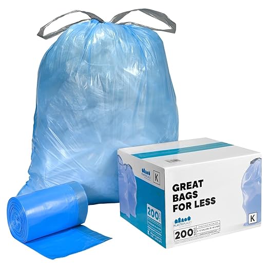 Plasticplace Custom Fit Trash Bags, Compatible with simplehuman Code K (100 Count) Tinted Blue Drawstring Garbage Liners 10 Gallon / 38 Liters, 24" x 28"