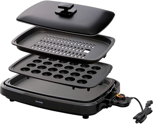 IRIS OHYAMA Grilled Gridiron Type Electric Hot Plate (Electric Griddle) Plate 3 Type (BLACK) APA-137-B【Japan Domestic Genuine Products】【Ships from Japan】