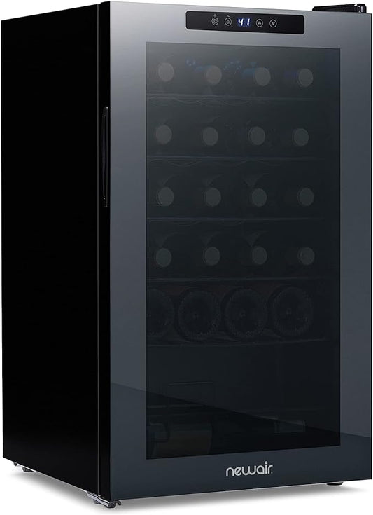 Newair 24 Bottle Wine Cooler Refrigerator | Shadow Series | Freestanding Mirrored Wine and Beverage Fridge with Double-Layer Tempered Glass Door & Compressor Cooling For Reds, Whites, & Sparkling Wine