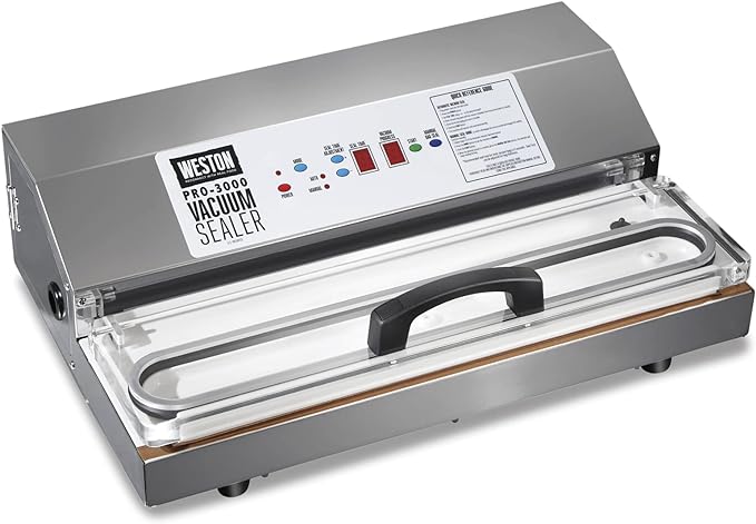 Weston Brands Vacuum Sealer Machine for Food Preservation & Sous Vide, Extra-Wide Bar for Sealing Bags up to 15" Wide, 935 Watts, Commercial Grade Pro 3000, Programmable LED Controls, Stainless Steel