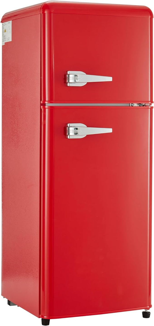 HomSof 4.5 cu.Ft.Dual Zone Refrigerator,3.3 Fridge + 1.2 cu.ft.4-Star Freezer,7 Temperature Settings,45 dB,Red,Silver Handles,LED Lighting,Adjustable Shelves, 16.69" x 17.52" x 40.08"