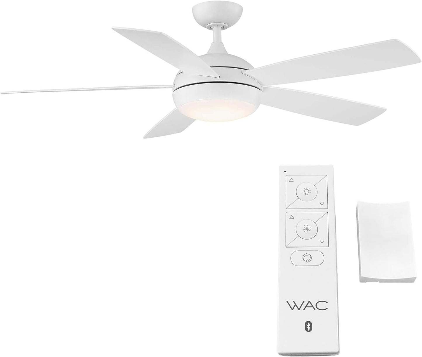 WAC Smart Fans Odyssey Indoor and Outdoor 5-Blade Ceiling Fan 54in Matte White with 3000K LED Light Kit and Remote Control works with Alexa and iOS or Android App