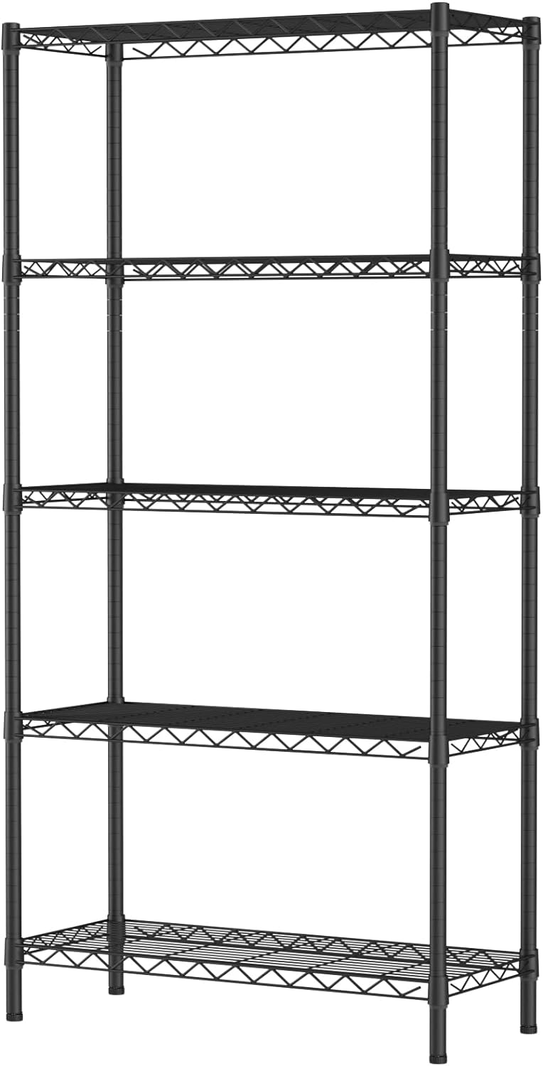 SINGAYE 5 Tier Storage Shelves Garage Shelving Wire Shelf 1750lbs Heavy Duty Storage Shelving Adjustable Shelf Metal Shelf Unit Black 48" W x 18" D x 77" H