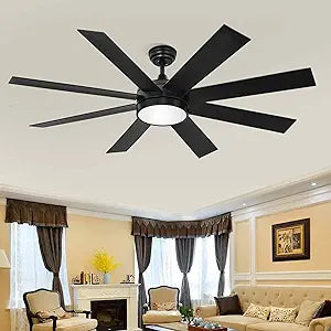 DWVO 60 Inch Black Ceiling Fan with Light and Remote, DC Fanlight for Indoor Outdoor, Modern Ceiling Fan with Reversible 6 Speeds, 3 Color Temperatures, Memory Function, Quiet Motor