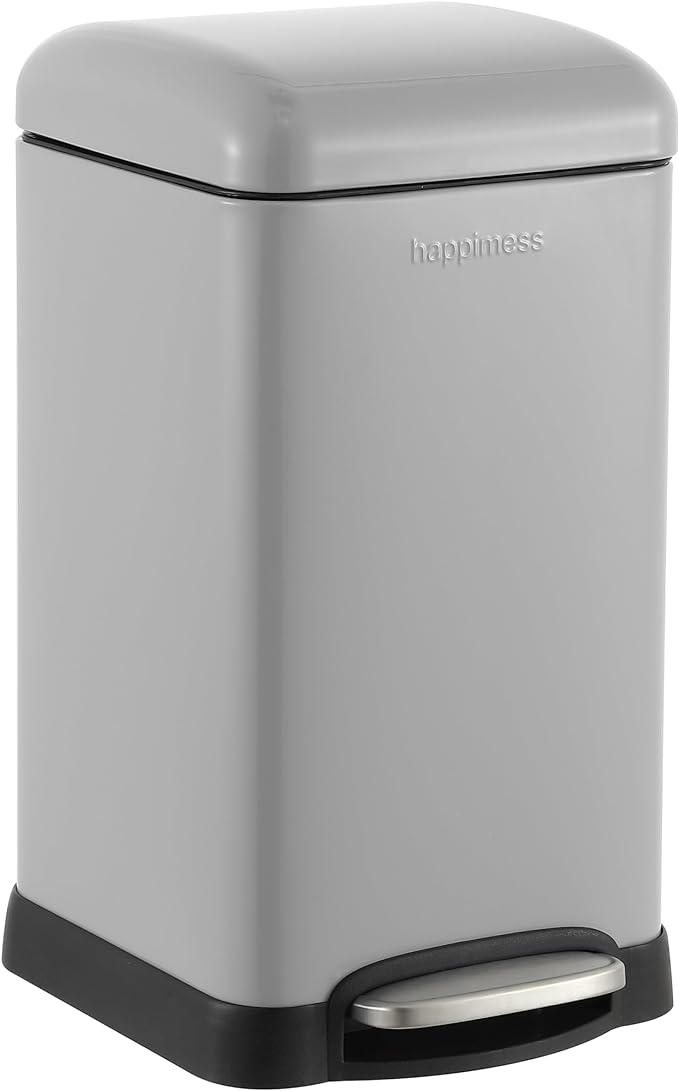 happimess HPM1012E Betty Retro Mini 3.2-Gallon Step-Open Trash Can, Fingerprint Resistant, Modern, Minimalistic for Home, Kitchen, Laundry Room, Office, Bedroom, Bathroom, Fog Gray