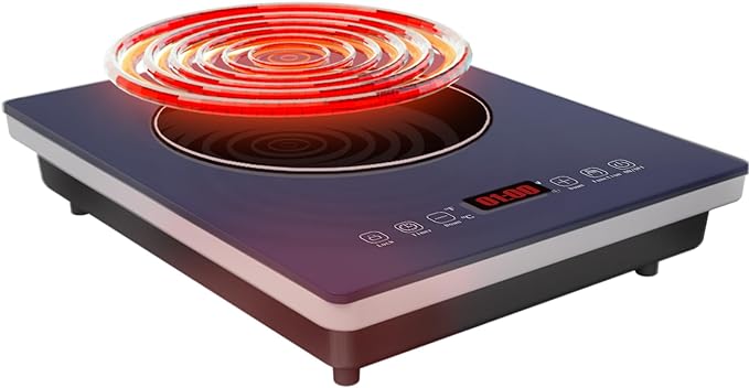 Portable Electric Induction Cooktop, 1800W Electric Hot Plate for Cooking, Single Electric Induction Stove with Sensor Touch Control, Infrared Burner with 3H Timer and Safety Lock- Black