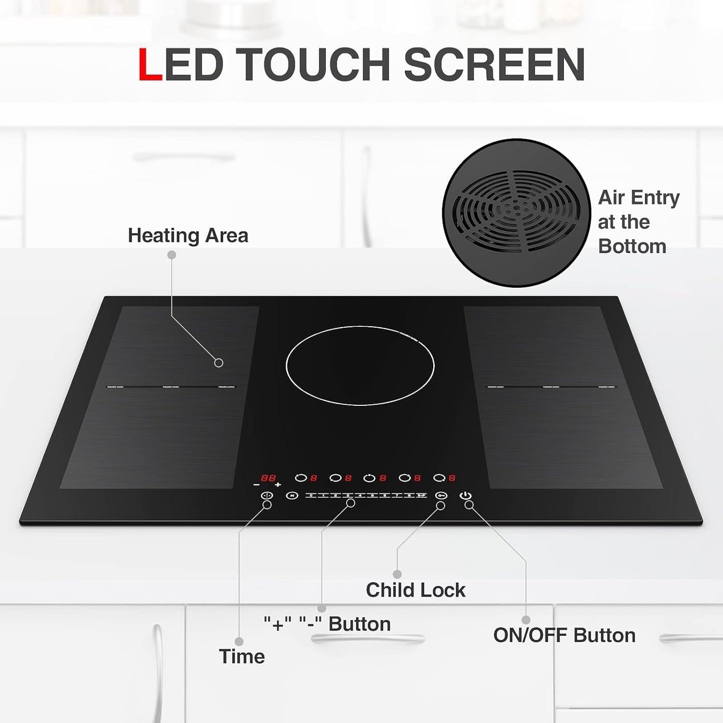 Induction Cooktop, 30 Inch Electric Cooktop with 5 Burners Including 2 Bridge Elements, Built-in 240V Stove 9 Power Levels, Sensor Touch Control, Kids Lock, Timer and Keep Warm Function