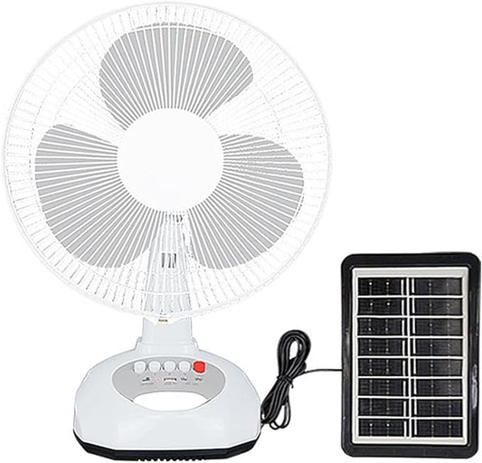 Solar Oscillating Fan with Battery, 15w Solar Powered 3-Speed 12-Inch Adjustable Tilt Fan with Safety Grill, Ideal for Home, Office, white and gray, FT-30-5