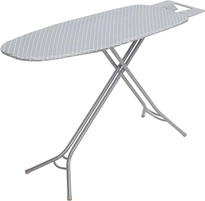 Ironing Board 48" x 15" with Iron Holder, 7 Height Options Up to 36", Full Size Foldable Iron Board with Removable Covers and Reinforced Steel Legs, Gray Checkered