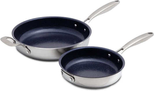 Nuwave Pro-Smart 12” & 8” SS Fry Pan Set, Healthy Duralon Blue Non-Stick Ceramic Coating, Heavy-Duty Tri-Ply Construction, Ergonomic Stay-Cool Handles, Induction-Ready & Works on All Cooktops