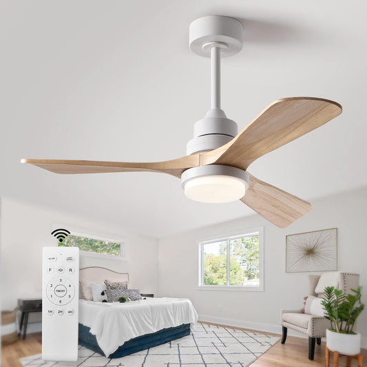 42" Wood Ceiling Fans with Lights and Remote, Quiet Reversible DC Motor and 3 Color LED Light, 3 Blades 6 Speed Ceiling Fan for Farmhouse Living Room Bedroom Dining Room Workroom Study