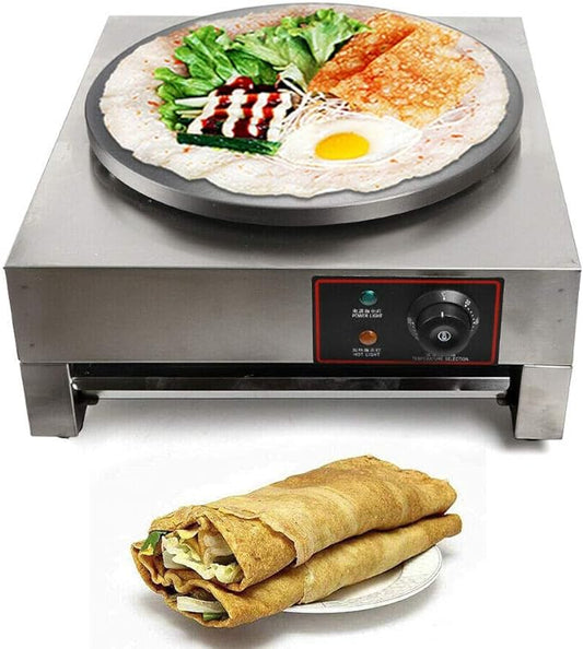 110V Commercial 16-Inch Electric Crepe Maker with A Drawer Type Warmer,Nonstick Crepe Pan Single Hotplate with Adjustable Temperature Control for Roti, Tortilla, Eggs, BBQ,(Electric/with Plug)