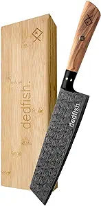 7in German Stainless Steel Kiritsuke Chef Knife Cutting Board Combo - Compact, Portable, Perfect for Outdoor Cooking, Camping, Hiking, Picnic, Brown, Silver, Black