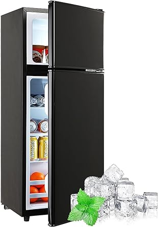 Mini Refrigerator 2-Door, Small Fridge for Bedroom with Freezer 3.5 Cu. Ft. Compact Fridge with Adjustable Thermostat & Removable Glass Shelves & Egg Tray for Office,Dorm,Kitchen(Black)