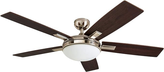 Prominence Home Emporia, 52 Inch Contemporary Indoor LED Ceiling Fan with Light, Remote Control, Dual Mounting Options, Dual Finish Blades, Reversible Motor - 51023-01 (Brushed Nickel)