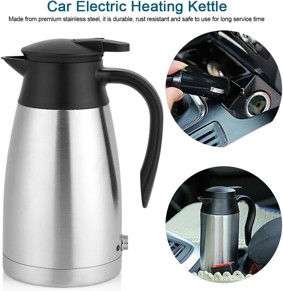 12v Electric Car Kettle,1000ml Stainless Steel Car Automobile Electric Heating Kettle DC 12V Cigarette Lighter Portable Electric Kettle Pot Heated Water Cup for Hot Water,Coffee,Tea