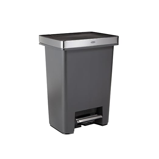 Rubbermaid Premier High-Capacity Step-On Trash Can, 19 Gallon, Single or Dual Stream Trash or Recycling, Charcoal, Stainless-Steel Rim, Lid Lock, Quiet Lid, for Home/Kitchen/Garage/Apartment