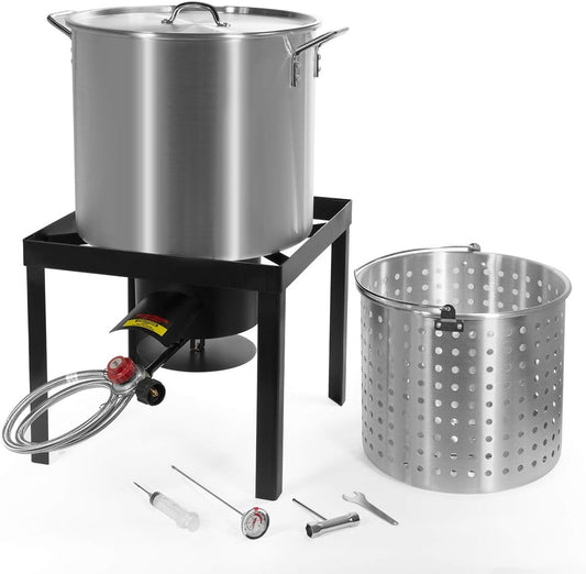 Barton 64Qt Turkey Deep Fryer w/High Pressure Burner All Purpose Aluminum 100,000 BTU Outdoor Boiler Roaster Clam Bake Crawfish Pot Boiling Lid Seafood Cajun Gas Stove Burner Stand Injector