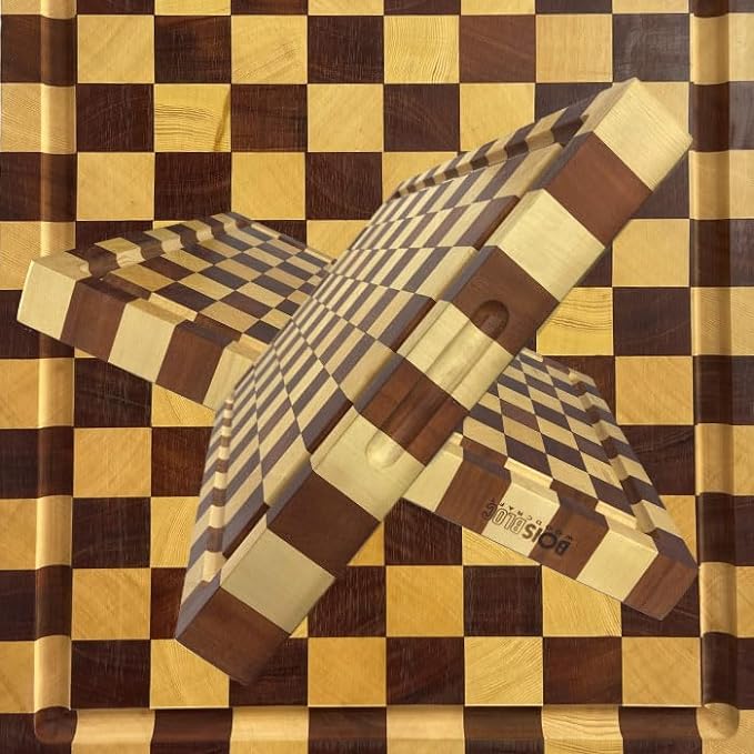 END GRAIN Exotic Hardwood Reversible Cutting Board (Checker - Alaskan Yellow Cedar and Honduras Mahogany, 24"x18"x2.25")