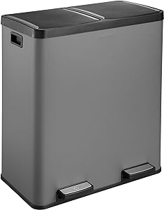 The Step N' Sort 18.5 Gallon Extra Large Capacity, Soft-Step, Dual Trash and Recycling Bin with Removable Inner Bins, Grey