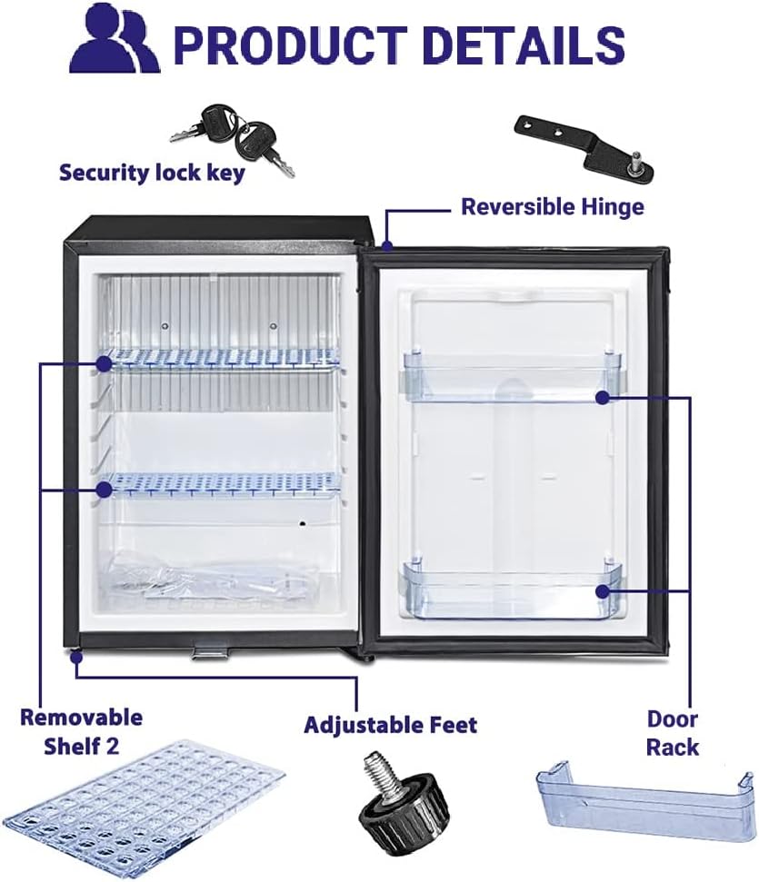 Compact Semi Truck Refrigerator 1.4 Cu.Ft, AC/DC Mini Fridge with Lock, Reversible Door, 12V Quiet Absorption Refrigerator for Truck, RV Camper, Caravan, Boat, Black