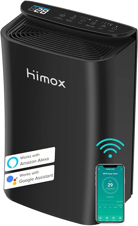 HIMOX Air Purifiers for Home Large Room, Smart WiFi and PM2.5 Monitor H14 True HEPA Filter Removes Up to 99.99% of Particles, Ozone Free for Pets Allergies Smokers Dust Pollen Auto Mode, Alexa Control