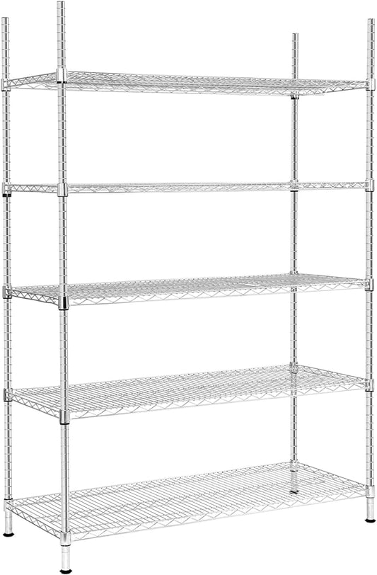 Land Guard 5 Tier Chrome Storage Racks and Shelving - 48" L x 20" W x 72" H Heavy Steel Material Pantry Shelves - Each Unit Loads 350 Pounds Wire Shelf, Suitable for Warehouses, Closets, Kitchens