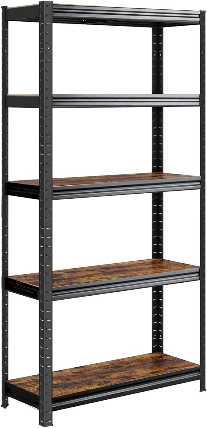 5 Tier Storage Shelves, 30" W x 12" D x 60" H Pantry Closet Storage Shelves, Adjustable Storage Shelving Unit for Living Room, Kitchen Garage Office, Rustic Brown and Black, 1 Pack