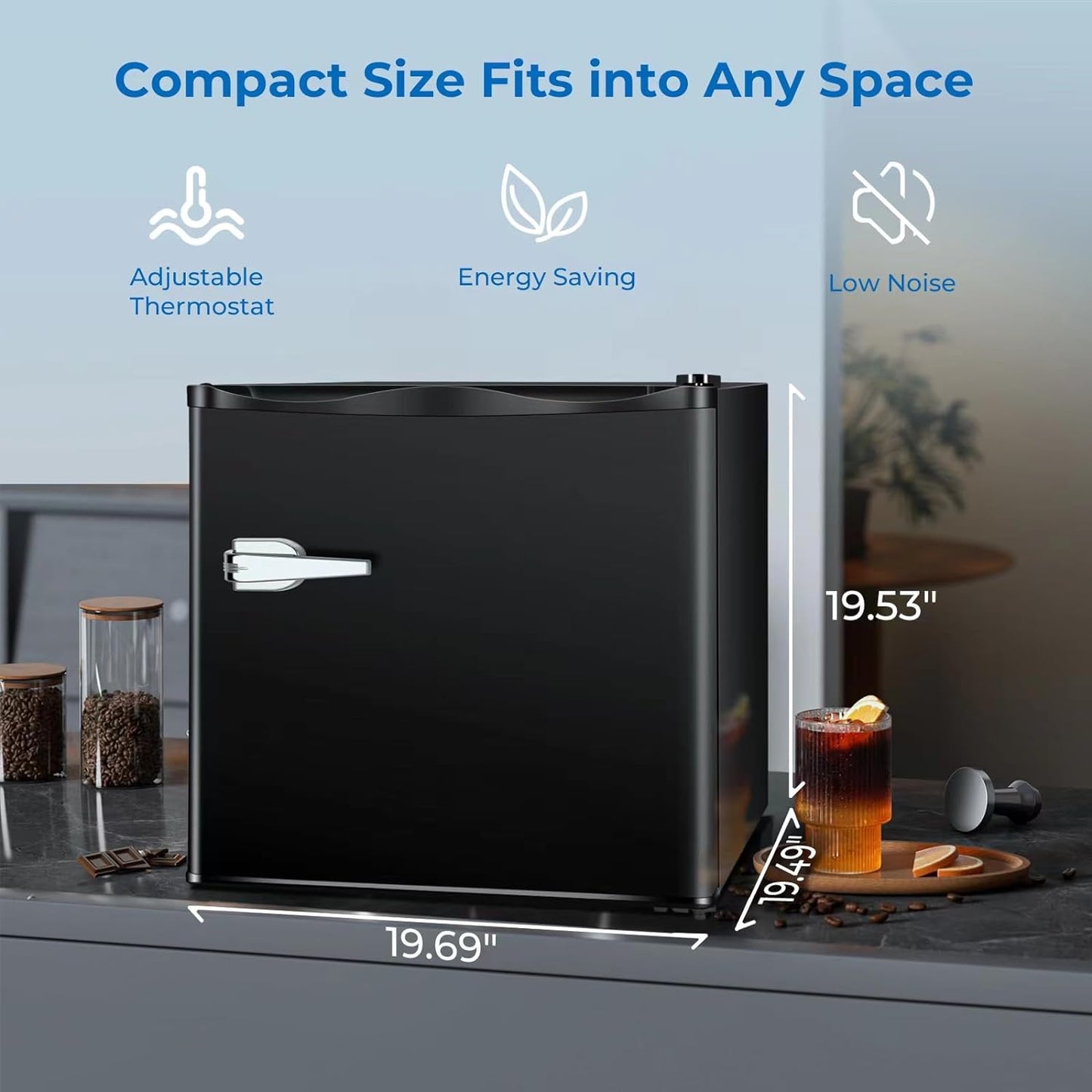 R.W.FLAME Mini Small Freezer Upright, 1.2 Cu.ft Portable Compact Freezers, Adjustable Thermostat, Low Noise, Perfert for Countertop/Under Counter/Bedroom/Home/Dorms/Apartment/Office (Black)