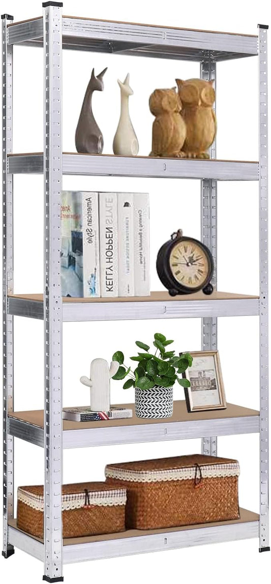 Heavy Duty Shelf - Garage Shelving Units with 5 Tier Shelves Heavy Duty Rack with a max Load of 1900lbs for Garages, Sheds, Warehouses, Workshops (Silver, 59 x 27.6 x 11.8in)