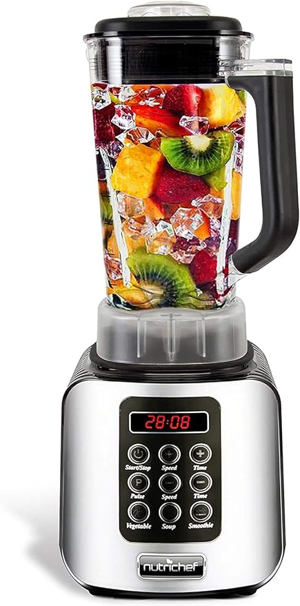 NutriChef Digital Electric Kitchen Countertop Blender - Professional 1.7 Liter Capacity Home Food Processor Compact Blender for Shakes and Smoothies w/ Pulse Blend, Timer, Adjustable Speed - NCBL1700