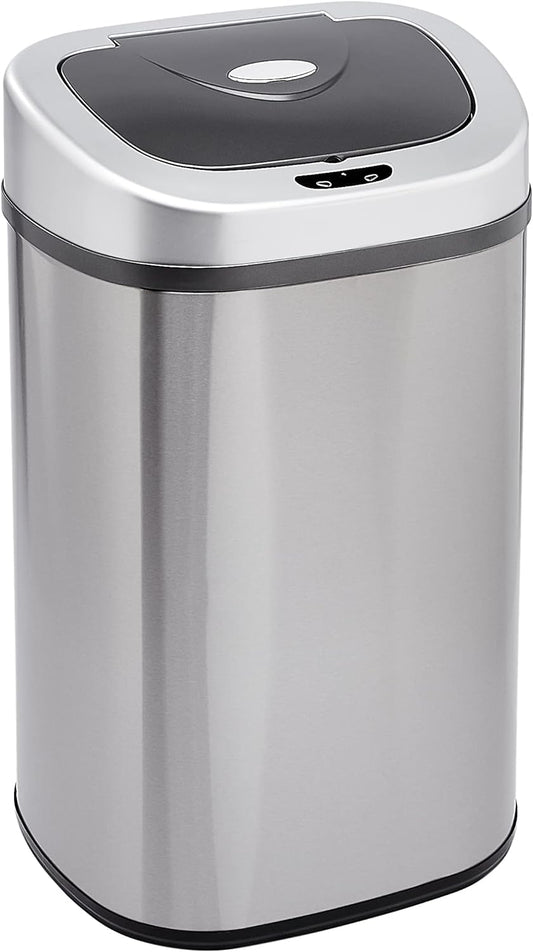 Amazon Basics Automatic Hands-Free Stainless Steel D-Shaped Trash Can, 80 Liters, 2 Bins