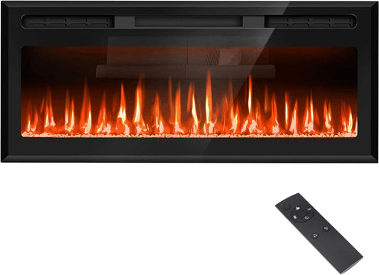 43" Mirrored Electric Fireplace Wall Mounted and Recessed, Ultra-Thin Electric Fireplace Inserts, Fireplace Heater and Linear Fireplace with Timer/Remote Control/12 Adjustable Flame Color, 750w/1500w