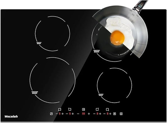 Induction Cooktop 30 Inch with 4 Burner, Built-in Induction Stove Top 220-240V, Electric Stove Top with Boost Function, Timer & Kid Safety Lock, 9 Power Levels,7000W,(NO PLUG)